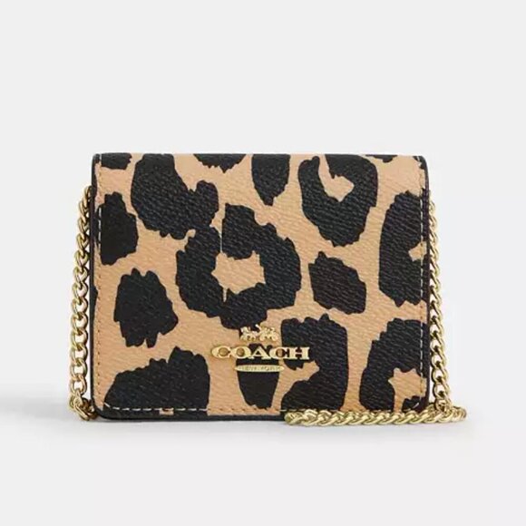 Coach CX151 Mini Wallet On Chain Crossbody Leopard Print Coated Canvas w/ Origin - Picture 11 of 11
